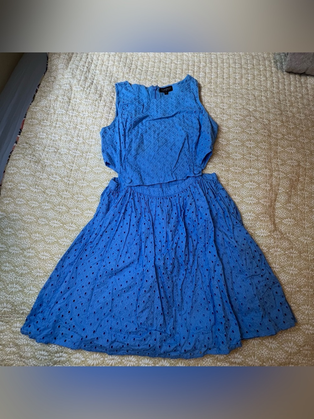 Eyelet Sleeveless Blue Summer Dress